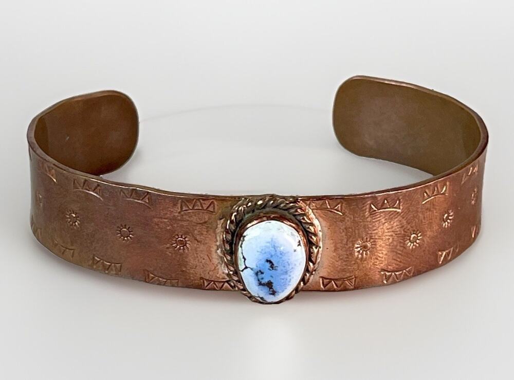 Golden Hills Turquoise Pure Copper Hand Stamped Cuff Bracelet Southwestern NEW